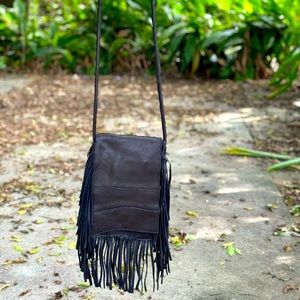 Genuine leather fringe crossbody